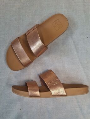 Reef Cushion Vista Rose Gold Vegan Slides Sz 7.5